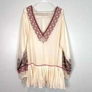 Peasant Tunic Dress Embroidered Balloon Sleeves L
